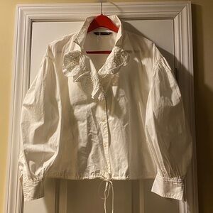Zara 💯 Cotton Eyelet Collar Button Down Jacket NeverUsed